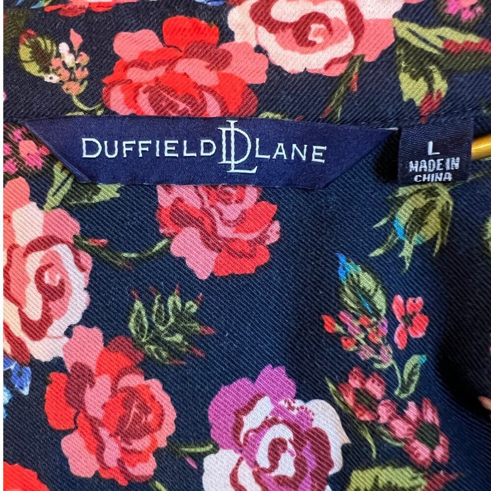 Duffield Lane Iris Shirt Dress Ruffle Hem in Navy Blue 100% Cotton Women's Large - Picture 15 of 16